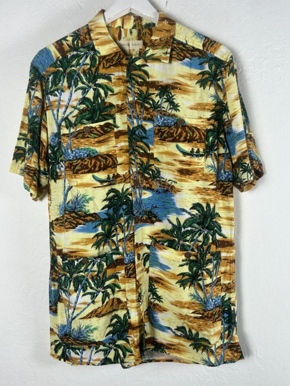 Territory Ahead Mens Button Up Camp Shirt Medium Tropical Palm Tree Print Casual